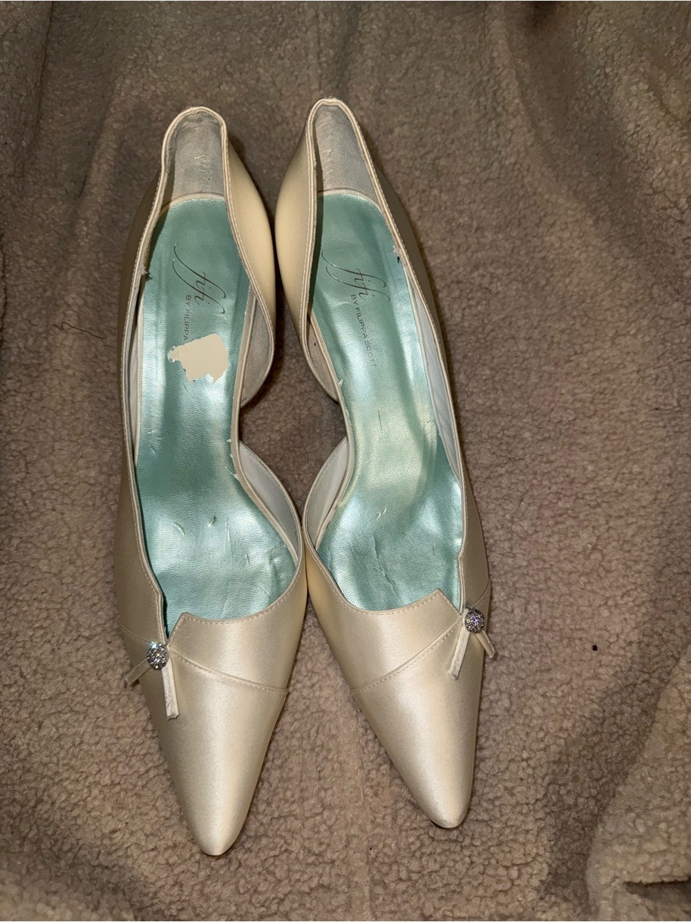 Pointed-Toe Dress Heels with Rhinestone Accent in Ivory